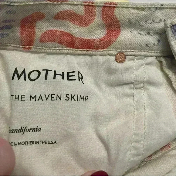 Mother The Maven Skimp Jeans Size 26 White Pastel Abstract Print High Rise Wide - Picture 6 of 6